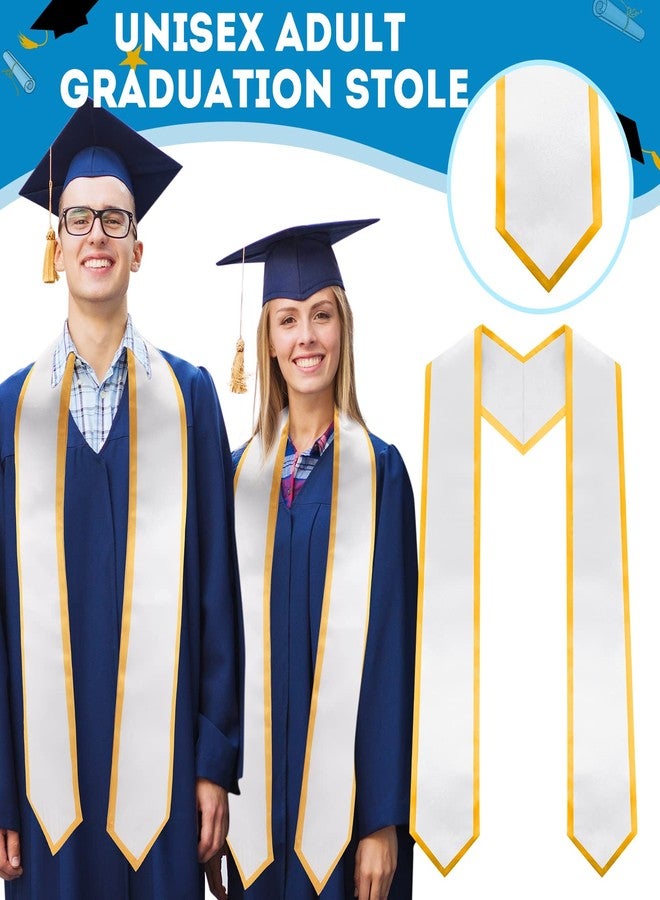 SEEWEY 6 Pcs Graduation Plain Honor Stole Unisex Adult Honor Stole Sash 60" Long Graduation Sash Classic End with Gold Trim (White) - Image 3